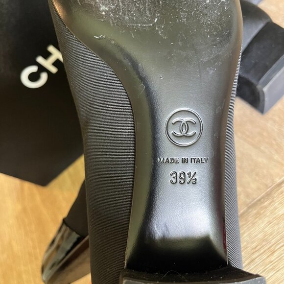 CHANEL Satin Patent Leather Classic Chanel Black Pumps - Picture 7 of 10